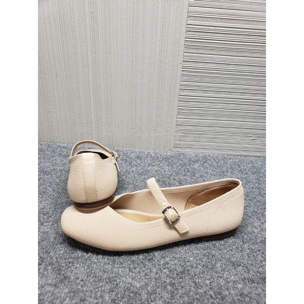 Rachel Zoe Women Mary Jane Ballet 10M Beige Adjustable Strap Flat Comfort Shoes